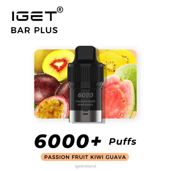 Nicotine Free IGET bar shop Bar Plus Pod 6000 Puffs P80R383 Passion Fruit Kiwi Guava