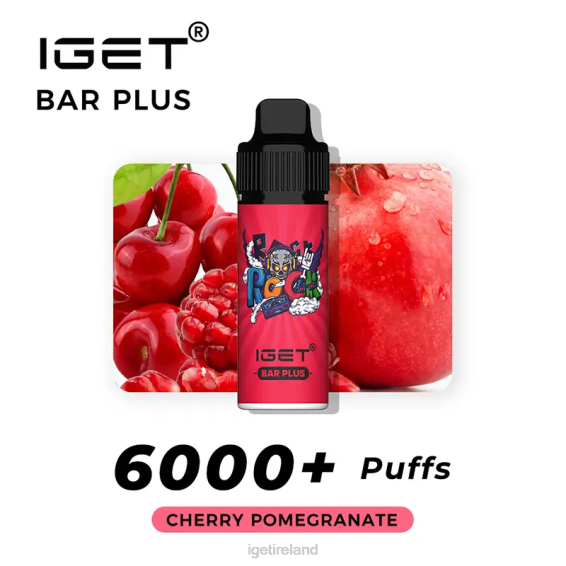 Nicotine Free IGET vape Ireland Bar Plus Vape Kit P80R371 Cherry Pomegranate