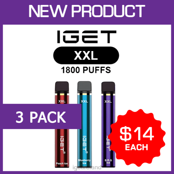 IGET vape Ireland XXL - 1800 PUFFS - 3 PACK P80R463